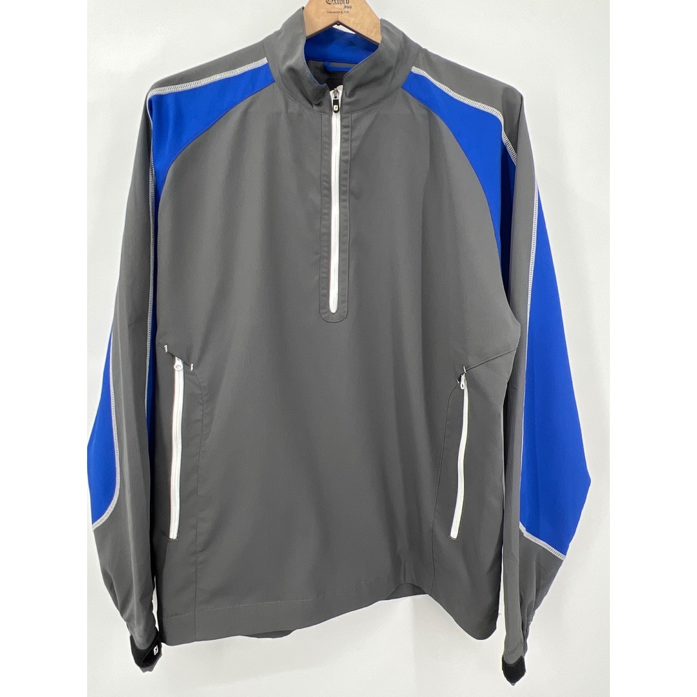 FootJoy‎ Mens M Golf Windbreaker Quarter Zip Pullover Jacket Grey Blue Preppy
